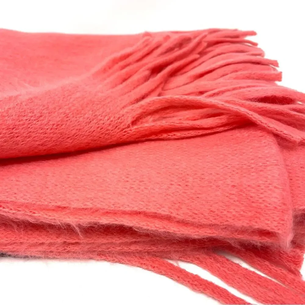 Renee's NYC Women's Soft Knit Rectangle Scarf w/ Fringe in Salmon Pink